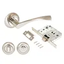 Ручка дверная на розетке Аллюр АРТ ОСКАР SN+L7050S SN+BK-R1 SN (1380/S7050) мат.никель Комплект ручка и защелка с фикс (20)