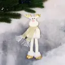 Елочная игрушка Олень в костюмчике с геометрическим узором длинные ножки Зимнее волшебство 9692652 25 см х 25 см белый