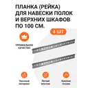 Планка (рейка шина) для навески полок и верхних шкафов 4 штуки по 100 см