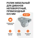 Ролик мебельный (опора колесная для диванов) неповоротный D25 мм 2 комплекта по 4 шт.