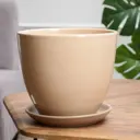 Горшок цветочный 9950702 Simaland 22.5 см 20 см 5 л керамика бежевый без автополива с блюдцем