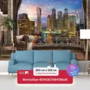 Фотообои флизелиновые Первое ателье 300x204 см Вид с балкона шикарной квартиры на ночной современный город в огнях с небоскребами pw28645-3