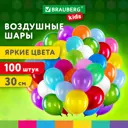 Шарики воздушные набор на праздник 30 см 100 штук Яркие Цвета ассорти Brauberg Kids 591872