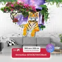 Фотообои флизелиновые Первое ателье Тигр в проломе кирпичной стены на фоне водопада 300x204 см pw73813-3