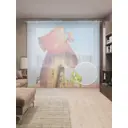 Тюль на шторной ленте Грибной дом лягушки 310x265 см цвет розовый