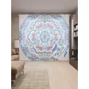 Тюль Joyarty на шторной ленте Цветочная тарелка 310x265 см рисунок вензель цвет синий
