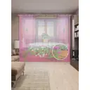 Тюль на шторной ленте Романтический дом 310x265 см рисунок растительный цвет розовый