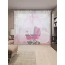 Тюль на шторной ленте Коляска в голубых оборках 310x265 см цвет розовый
