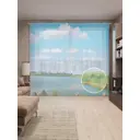 Тюль Joyarty на шторной ленте Между небом и водой 310x265 см рисунок природный цвет голубой