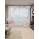 Тюль на шторной ленте Пляжная картина 310x265 см рисунок природный цвет оранжевый