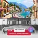 Фотообои флизелиновые Первое ателье 300x150 см Улица с кафе вдоль побережья pw94514-3