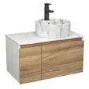 Комплект: тумба Bauedge Bau Dream Blackwood 80 971 Раковина круглая накладная Element D41 мрамор смеситель Hotel Black черный матовый