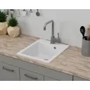 Мойка для кухни Bauedge Gr0115 21x38 см выпуск с сифоном в комплекте глубина чаши 19 см выпуск с сифоном в комплекте искусственный камень цвет белый