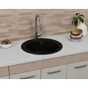 Мойка для кухни Bauedge Gr0112 22x50 см выпуск с сифоном в комплекте глубина чаши 20 см выпуск с сифоном в комплекте искусственный камень цвет черный