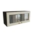 Навесной шкаф МС Ницца верхний горизонтальный со стеклом 80x35.80x31.80 см фасад кремовый МДФ каркас белый ЛДСП Сурская Мебель ММК-00017553