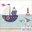 Фотообои флизелиновые Bartonwall 500x270 см Детские Корабль Медведь Море K24905