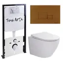 Комплект инсталляция и безободковый унитазом TONI ARTI TA-01+TA-1900T+TA-0066 Russi торнадо, с клавишей Tocco с сиденьем с микролифтом