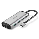 Сетевой адаптер Vention USB-C M/ Gigabit Ethernet RJ45 F/OTG хаб 3xUSB 3.0/PD TGDHB