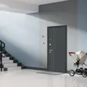 Входная дверь Trust Optima 205x96см правый цвет серый/черный с зеркалом