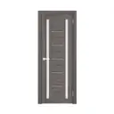 Комплект межкомнатной двери Лесма Стиль Рондо 32 200x70см пленка ПВХ отделка стеклом magic fog цвет дуб грей с коробом и наличниками