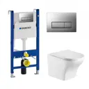 Комплект 3 в 1 инсталляция Geberit Duofix UP100 с подвесным унитазом WeltWasser Odenbach 004 GL-WT, кнопка хром матовый