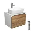 Комплект тумба под раковину BAUEDGE Dream 60 см подвесная и раковиной Stil со смесителем BD1625 цвет бежевый белый