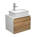 Комплект тумба под раковину BAUEDGE Dream Blackwood 60 см подвесная и раковиной Hotel Black Rand со смесителем BD1640 цвет бежевый белый