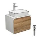 Комплект тумба под раковину BAUEDGE Dream 60 см подвесная и раковиной со смесителем BD1645 цвет бежевый белый