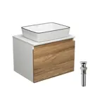 Комплект тумба под раковину BAUEDGE Dream 60 см подвесная и раковиной Hotel Black Rand BD1644 цвет бежевый белый