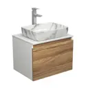 Комплект тумба под раковину BAUEDGE Dream Blackwood 60 см подвесная и раковиной Hotel со смесителем BD1690 цвет бежевый белый