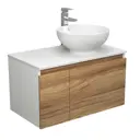Комплект тумба под раковину BAUEDGE Dream Blackwood 80 см подвесная и раковиной со смесителем BD1740 цвет бежевый белый