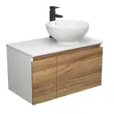 Комплект тумба под раковину BAUEDGE Dream Blackwood 80 см подвесная и раковиной со смесителем BD1741 цвет бежевый белый