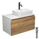 Комплект тумба под раковину BAUEDGE Dream 80 см подвесная и раковиной со смесителем BD1904 цвет бежевый белый