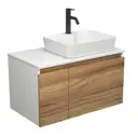 Комплект тумба под раковину BAUEDGE Dream Blackwood 80 см подвесная и раковиной Cerama со смесителем BD1895 цвет бежевый белый