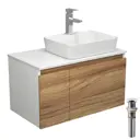 Комплект тумба под раковину BAUEDGE Dream 80 см подвесная и раковиной со смесителем BD1900 цвет бежевый белый