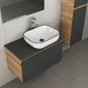 Комплект тумба под раковину BAUEDGE 80 см подвесная и раковиной Hotel Black Rand со смесителем BD2230 цвет графит