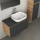 Комплект тумба под раковину BAUEDGE 80 см подвесная и раковиной Hotel Black Rand со смесителем BD2231 цвет темно-серый бежевый