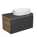 Комплект тумба под раковину BAUEDGE Dream Blackwood 80 см подвесная и раковиной Nimb BD2254 цвет темно-серый белый