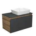 Комплект тумба под раковину BAUEDGE Dream Blackwood 80 см подвесная и раковиной Cerama со смесителем BD2328 цвет темно-серый бежевый белый