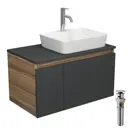 Комплект тумба под раковину BAUEDGE 80 см подвесная и раковиной со смесителем BD2339 цвет темно-серый бежевый хром белый