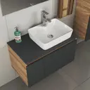 Комплект тумба под раковину BAUEDGE 80 см подвесная и раковиной со смесителем BD2336 цвет темно-серый бежевый черный