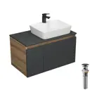 Комплект Bauedge тумба под раковину Bau Dream 80см графит раковина 48x37 смеситель Cerama Black выпуск клик-клак