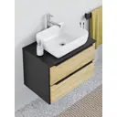 Тумба с раковиной Runo МАЛЬТА 85 подвесная цвет дуб черный раковина CUATRO 49см с донным клапаном