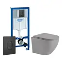 Комплект 3 в 1 инсталляция Grohe Rapid SL 38721BL1 с подвесным унитазом Weltwasser WW Merzbach 004MT-GR, кнопка черная матовая