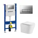 Комплект 3 в 1 инсталляция Geberit Duofix UP100 с подвесным унитазом WeltWasser Salzbach 041 GL-WT, кнопка хром матовый