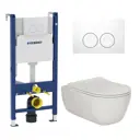 Комплект 3 в 1 инсталляция Geberit Duofix с подвесным унитазом Berges Wasserhaus Ego XL 082118, белая кнопка
