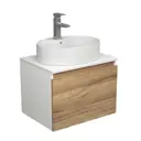 Тумба под раковину Bauedge Blackwood BD2513 подвесная 60см с раковиной, смесителем цвет дуб, белый, хром