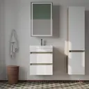 Тумба с раковиной подвесная с ящиками IDDIS Zodiac 50 см белая/под дерево ZOD5AB0i95K, с раковиной