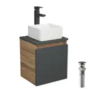 Тумба Bauedge Bau Dream Blackwood 35 с ящиком графит раковина Mini 24x24 смеситель для раковины высокий Hotel Black черный выпуск клик клак