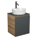 Тумба Bauedge Bau Dream Blackwood 50 графит раковина BAU Element Cristal D40 белая смеситель Hotel Dream Black нерж. сталь черный